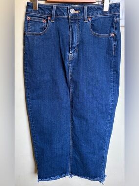 Moussy Denim Jean Fringe Raw Hem Skirt Size 2 Back Slit
